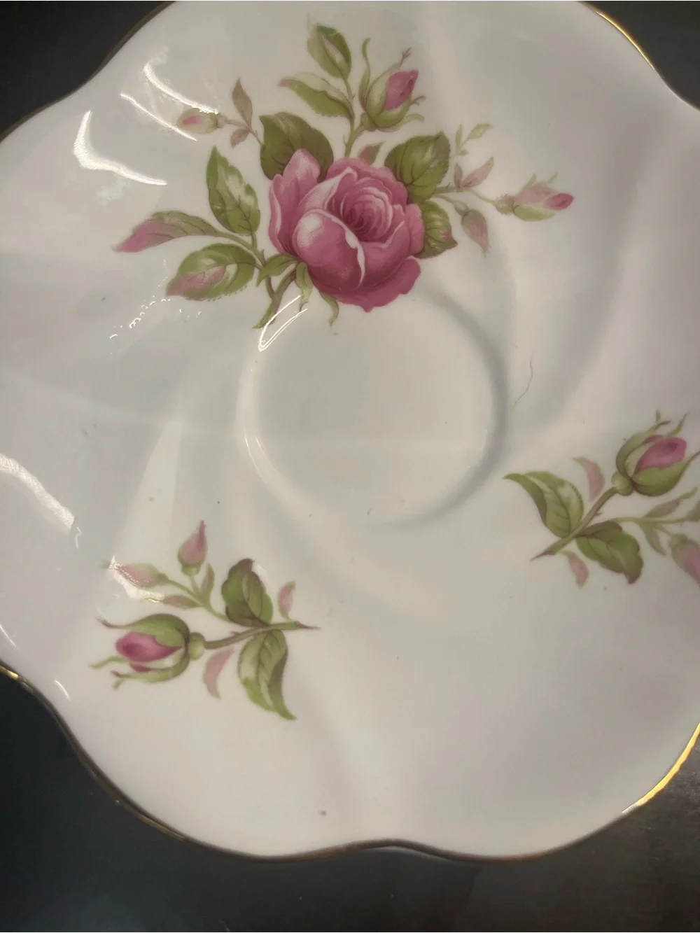 Porcelain Tea Cup & Saucer Set with Pink Rose Design and Gold Trim